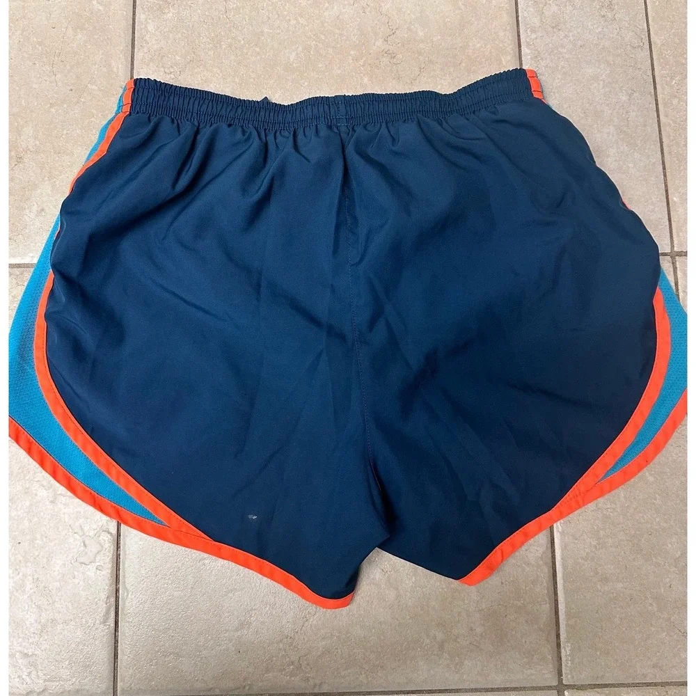 NIKE DRI-FIT Blue w/ Neon Orange Trim Blue Mesh‎ Sides Running Shorts, Women's S